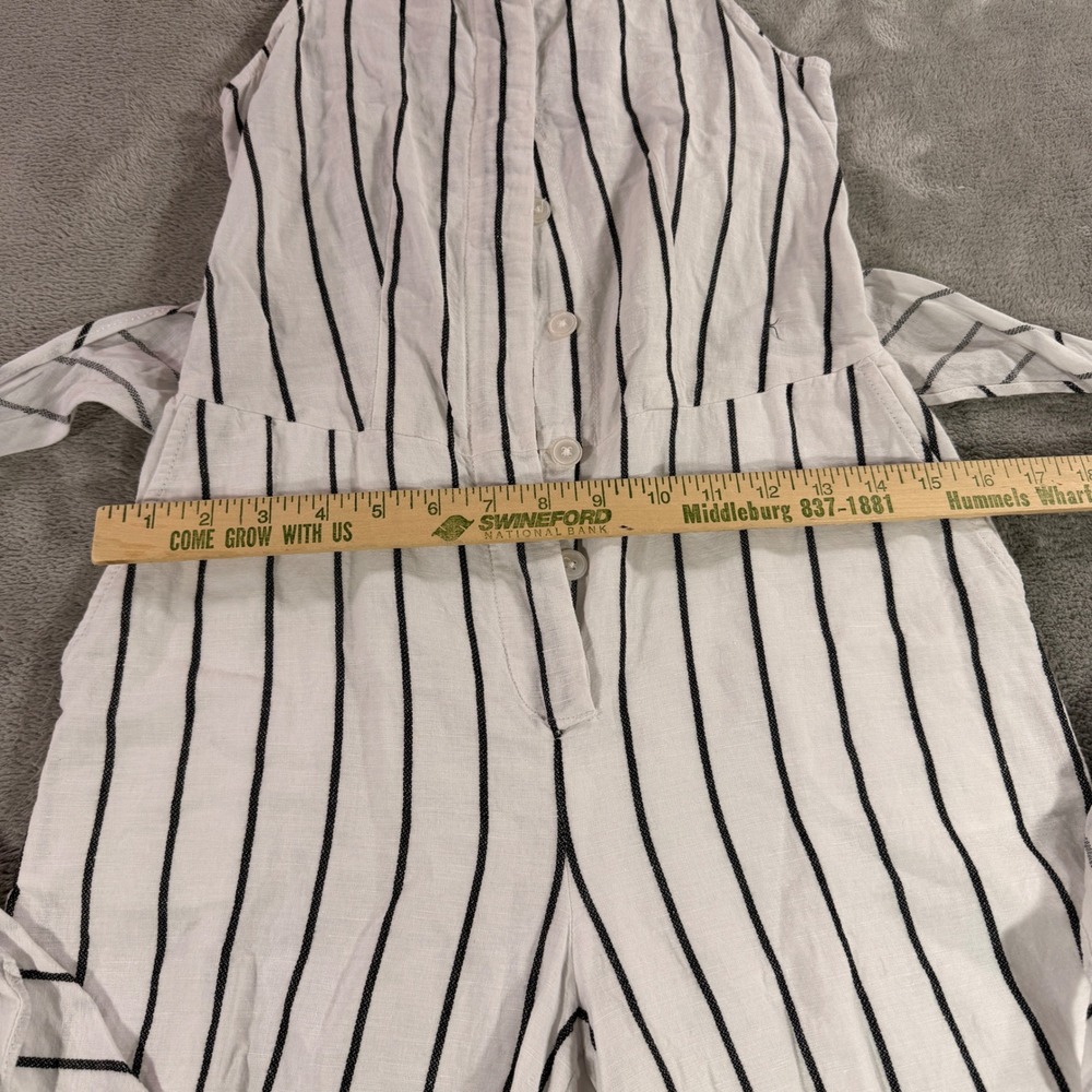 Banana Republic Jumpsuit Womens 00P White Black Stripe Linen Cotton Wide Leg - Picture 3 of 9